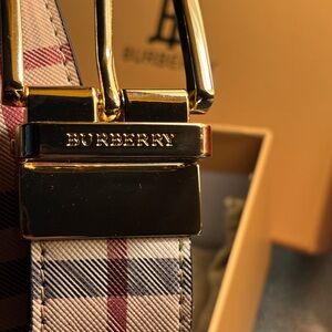 Burberry Check Belt with Gold Buckle